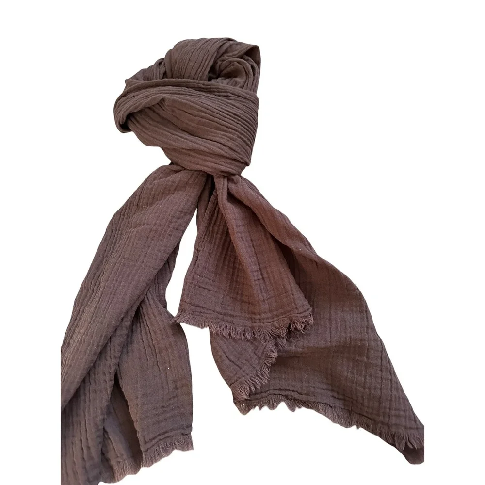 Coastal Boho Laude The Label Carob Bubble Gauze Cotton Scarf Fringe Wrap